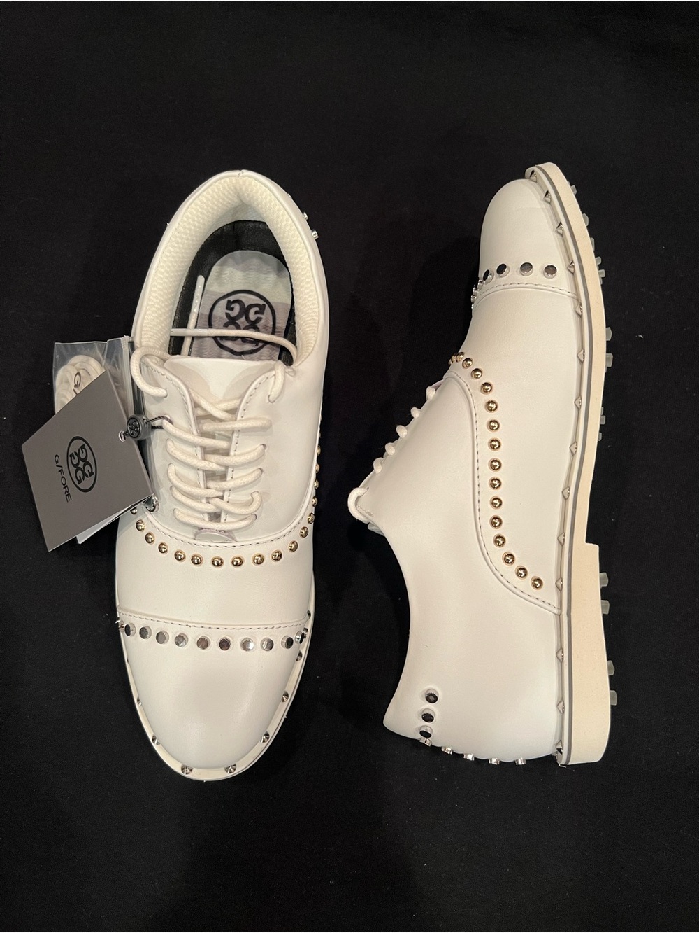 G/Fore Welt Stud The Gallivanter White Waterproof Leather Golf Spikes Shoes 6.5